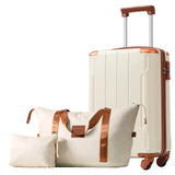 Merax Carry On Luggage Set 3 Piece, Hard Shell Suitcases with Wheels Aluminum Alloy Corner, TSA Luggage Suitcase for Travel Woman Men(White Brown)
