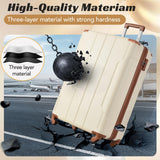 Merax Carry On Luggage Set 3 Piece, Hard Shell Suitcases with Wheels Aluminum Alloy Corner, TSA Luggage Suitcase for Travel Woman Men(White Brown)