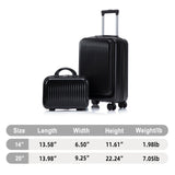 Merax Carry On Luggage,20 Inch Hardside Suitcase with 14 Inch Cosmetic Case, Front Opening Luggage Set with Spinner Wheels Lock,Airline Approved,Black
