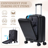 Merax Carry On Luggage,20 Inch Hardside Suitcase with 14 Inch Cosmetic Case, Front Opening Luggage Set with Spinner Wheels Lock,Airline Approved,Black