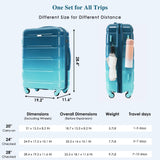 Merax Hard Shell Luggage Set 3 Piece Spinner Suitcase with Usb Airline Approved Carry On 20 Inch ABS+PC Suitcase Side Hook Luggage Lightweight Checked Baggage set, Gradient Aqua, 20"+ 24"+ 28"