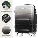Merax Hard Shell Luggage Set 3 Piece Spinner Suitcase with Usb Airline Approved Carry On 20 Inch ABS+PC Suitcase Side Hook Luggage Lightweight Checked Baggage set,Black and Grey, 20"+ 24"+ 28"