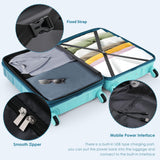 Merax Hard Shell Luggage Set 3 Piece Spinner Suitcase with Usb Airline Approved Carry On 20 Inch ABS+PC Suitcase Side Hook Luggage Lightweight Checked Baggage set, Gradient Aqua, 20"+ 24"+ 28"