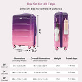 Merax Hard Shell Luggage Set 3 Piece Spinner Suitcase with Usb Airline Approved Carry On 20 Inch ABS+PC Suitcase Side Hook Luggage Lightweight Checked Baggage set, Purple and Pink, 20"+ 24"+ 28"