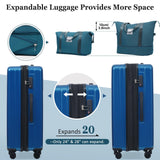 Merax Hardshell Luggage Set - 5 Piece Set - 20" Carry - On, 24” & 28” Checked Luggage Set with 360° Spinner Wheels,Expandable Suitcases for Extended Travel,Durable ABS Shell, Blue
