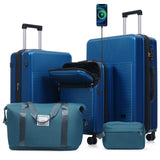 Merax Hardshell Luggage Set - 5 Piece Set - 20" Carry - On, 24” & 28” Checked Luggage Set with 360° Spinner Wheels,Expandable Suitcases for Extended Travel,Durable ABS Shell, Blue