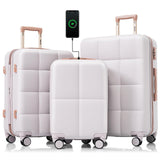 Merax Hardshell Luggage Sets 3 Pieces 4 Spinner Wheel with USB Port Ice Grey, 20/24/28 Inch
