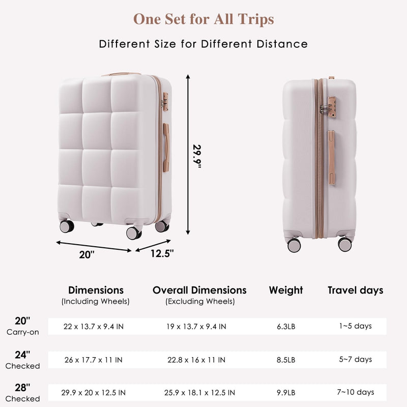 Merax Hardshell Luggage Sets 3 Pieces 4 Spinner Wheel with USB Port Ice Grey, 20/24/28 Inch
