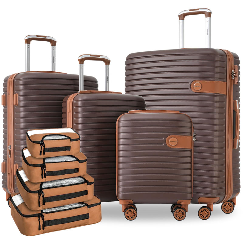 Merax Hardshell Luggage Sets 4 piece Lightweight Suitcases With Wheels TSA Lock Expandable (only 24”/28”) ABS Large Luggage set (Brown)