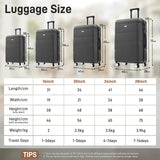 Merax Hardshell Luggage Sets 6 Piece with 2 Bags,Carry on Suitcase with Handle Password Lock Double Spinner Wheels, Lightweight 16"+20"+24"+28" Luggages, Black