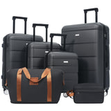 Merax Hardshell Luggage Sets 6 Piece with 2 Bags,Carry on Suitcase with Handle Password Lock Double Spinner Wheels, Lightweight 16"+20"+24"+28" Luggages, Black