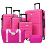 Merax Hardshell Luggage Sets 6 Piece with 2 Bags,Carry on Suitcase with Handle Password Lock Double Spinner Wheels, Lightweight 16"+20"+24"+28" Luggages, Hot Pink