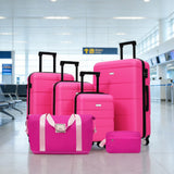 Merax Hardshell Luggage Sets 6 Piece with 2 Bags,Carry on Suitcase with Handle Password Lock Double Spinner Wheels, Lightweight 16"+20"+24"+28" Luggages, Hot Pink
