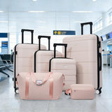 Merax Hardshell Luggage Sets 6 Piece with 2 Bags,Carry on Suitcase with Handle Password Lock Double Spinner Wheels, Lightweight 16"+20"+24"+28" Luggages, Light Pink