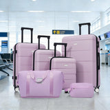 Merax Hardshell Luggage Sets 6 Piece with 2 Bags,Carry on Suitcase with Handle Password Lock Double Spinner Wheels, Lightweight 16"+20"+24"+28" Luggages, Pink Purple