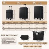 Merax Hardside Luggage Set 5 Piece with Bags,20IN Half - opening Carry on Luggage with USB Port, Expandable 24IN 28IN Luggage with Double Spinner Wheels TSA Lock, Black