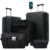 Merax Hardside Luggage Set 5 Piece with Bags,20IN Half - opening Carry on Luggage with USB Port, Expandable 24IN 28IN Luggage with Double Spinner Wheels TSA Lock, Black