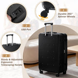 Merax Hardside Luggage Set 5 Piece with Bags,20IN Half - opening Carry on Luggage with USB Port, Expandable 24IN 28IN Luggage with Double Spinner Wheels TSA Lock, Black