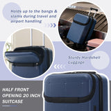 Merax Hardside Luggage Set 5 Piece with Bags,20IN Half - opening Carry on Luggage with USB Port, Expandable 24IN 28IN Luggage with Double Spinner Wheels TSA Lock, Dark Blue