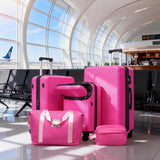 Merax Hardside Luggage Set 5 Piece with Bags,20IN Half - opening Carry on Luggage with USB Port, Expandable 24IN 28IN Luggage with Double Spinner Wheels TSA Lock, Hot Pink