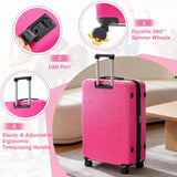 Merax Hardside Luggage Set 5 Piece with Bags,20IN Half - opening Carry on Luggage with USB Port, Expandable 24IN 28IN Luggage with Double Spinner Wheels TSA Lock, Hot Pink