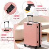 Merax Hardside Luggage Set 5 Piece with Bags,20IN Half - opening Carry on Luggage with USB Port, Expandable 24IN 28IN Luggage with Double Spinner Wheels TSA Lock, Rose Pink