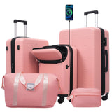 Merax Hardside Luggage Set 5 Piece with Bags,20IN Half - opening Carry on Luggage with USB Port, Expandable 24IN 28IN Luggage with Double Spinner Wheels TSA Lock, Rose Pink