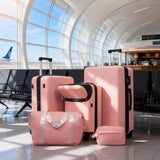 Merax Hardside Luggage Set 5 Piece with Bags,20IN Half - opening Carry on Luggage with USB Port, Expandable 24IN 28IN Luggage with Double Spinner Wheels TSA Lock, Rose Pink