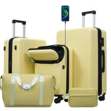 Merax Hardside Luggage Set 5 Piece with Bags,20IN Half - opening Carry on Luggage with USB Port, Expandable 24IN 28IN Luggage with Double Spinner Wheels TSA Lock, Yellow