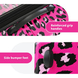 Merax Leopard Print Luggage Sets, 3 Piece Durable Suitcase Set with Spinner Wheels,Large Checked Travel Suitcases and Carry On Travel Luggage, 100% PC, TSA Lock,Hot Pink(20in/24in/28in)
