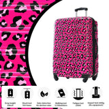 Merax Leopard Print Luggage Sets, 3 Piece Durable Suitcase Set with Spinner Wheels,Large Checked Travel Suitcases and Carry On Travel Luggage, 100% PC, TSA Lock,Hot Pink(20in/24in/28in)