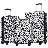 Merax Leopard Print Luggage Sets, 3 Piece Expandable Suitcase Set with Spinner Wheels,Large Checked Travel Suitcases and Carry On Travel Luggage, 100% PC, TSA Lock,White+Black(20in/24in/28in)