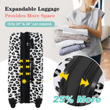 Merax Leopard Print Luggage Sets, 3 Piece Expandable Suitcase Set with Spinner Wheels,Large Checked Travel Suitcases and Carry On Travel Luggage, 100% PC, TSA Lock,White+Black(20in/24in/28in)