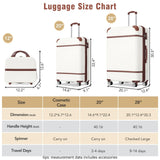 Merax Luggage Set, 2 Piece Luggage with Cosmetic Case, Vintage Hardcase Suitcase with Wheels, Expandable Luggage Airline Approved(White,20"+28")
