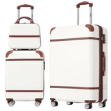 Merax Luggage Set, 2 Piece Luggage with Cosmetic Case, Vintage Hardcase Suitcase with Wheels, Expandable Luggage Airline Approved(White,20
