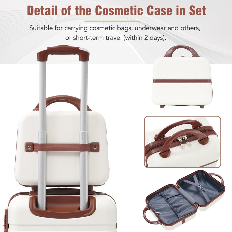 Merax Luggage Set 2 Piece Suitcase Set with Cosmetic Case Expandable Spinner Wheels Vintage Luggage Sets (White,20"+24")