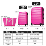 Merax Luggage Set 3 Piece Hardshell Expandable Lightweight with Spinner Wheels and TSA Lock(20" 24"+bag)(Pink)