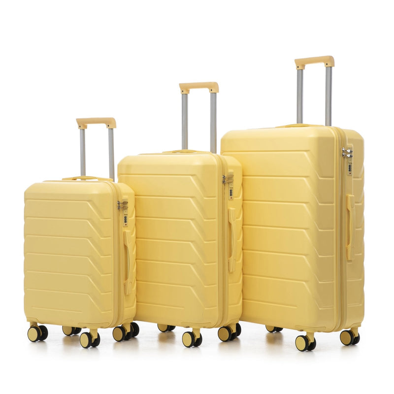 Merax Luggage Set, 3 Piece Hardside Suitcase Set, 20 - inch, 24 - inch, 28 - inch Luggage, Carry on Luggage Set, Travel Luggage Set, Large Suitcase with Wheels,Yellow