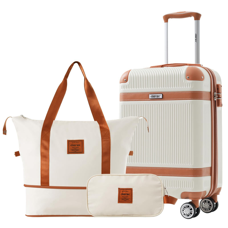 Merax Luggage Set 3 Piece Suitcase Set, 20 - Inch Carry On Luggage Lightweight Suitcases with Wheels, TSA Lock, Collision - Protection Angle (White)
