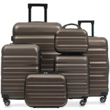 Merax Luggage Set 6 Piece, Hardshell ABS Suitcases with 8 Silent Spinner Wheels, Durable and Lightweight Travel Luggage for Family Trips, Brown