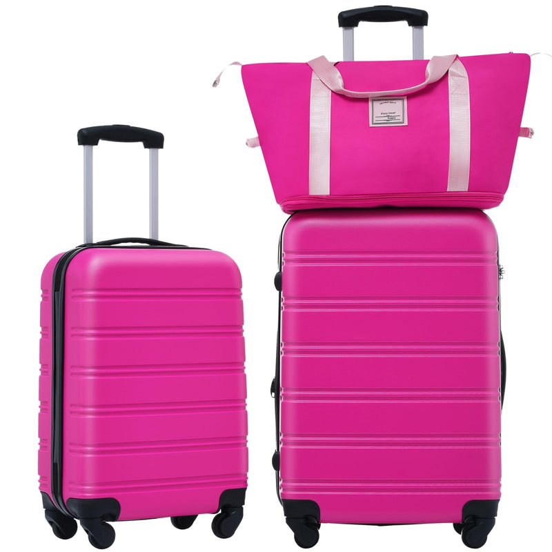 Merax Luggage Set Carry On Luggage with TSA Lock Hard Shell Suitcases & Travel Bag Dual Spinner Wheels Lightweight Durable Travel Set (Deep Pink, 3 PC(20+24+Bag))