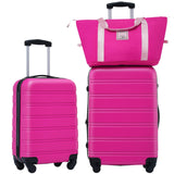 Merax Luggage Set Carry On Luggage with TSA Lock Hard Shell Suitcases & Travel Bag Dual Spinner Wheels Lightweight Durable Travel Set (Deep Pink, 3 PC(20+24+Bag))