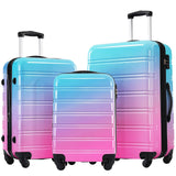 Merax Luggage Set Carry On Luggage with TSA Lock Hard Shell Suitcases & Travel Bag Dual Spinner Wheels Lightweight Durable Travel Set (Gradient Pink Blue, 3 PC(20+24+28))