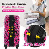 Merax Luggage Set Carry On Luggage with TSA Lock Hard Shell Suitcases & Travel Bag Dual Spinner Wheels Lightweight Durable Travel Set (Hot Pink Leopard, 3 PC(20+24+28))