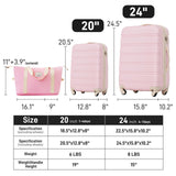 Merax Luggage Set Carry On Luggage with TSA Lock Hard Shell Suitcases & Travel Bag Dual Spinner Wheels Lightweight Durable Travel Set (Light Pink, 3 PC(20+24+Bag))