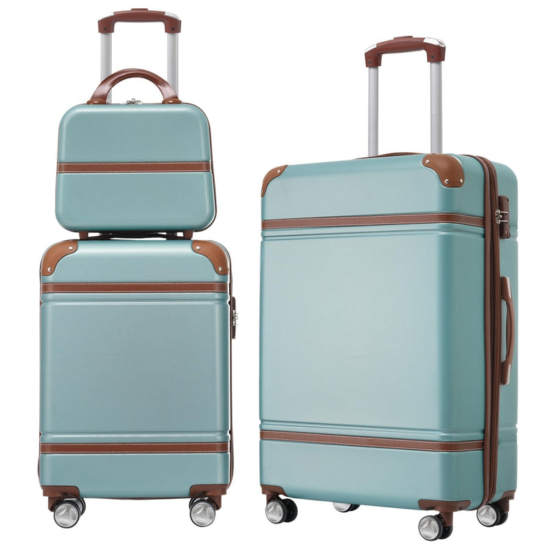 Merax Luggage Set Hardshell Carry - On Suitcase with TSA Lock Double Spinner Wheels Travel Duffel Bag with Trolley Sleeve Toiletry Bag Lightweight Travel Set (Green, 3PC (20"+24"+Cosmetic Case))