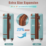 Merax Luggage Set Hardshell Carry - On Suitcase with TSA Lock Double Spinner Wheels Travel Duffel Bag with Trolley Sleeve Toiletry Bag Lightweight Travel Set (Green, 3PC (20"+24"+Cosmetic Case))