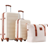 Merax Luggage Sets 2 Piece Expandable Hardside Luggage with Travel Bag Suitcase Set with Spinner Wheels(20+28+bag,Brown+White - 1)