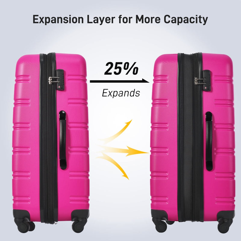 Merax Luggage Sets 2 Piece with Bag, Suitcase Set Carry On Travel Luggage TSA Lock Spinner Wheels Hardshell Lightweight, 20 inch 28 inch, Rose Red (3 Set)