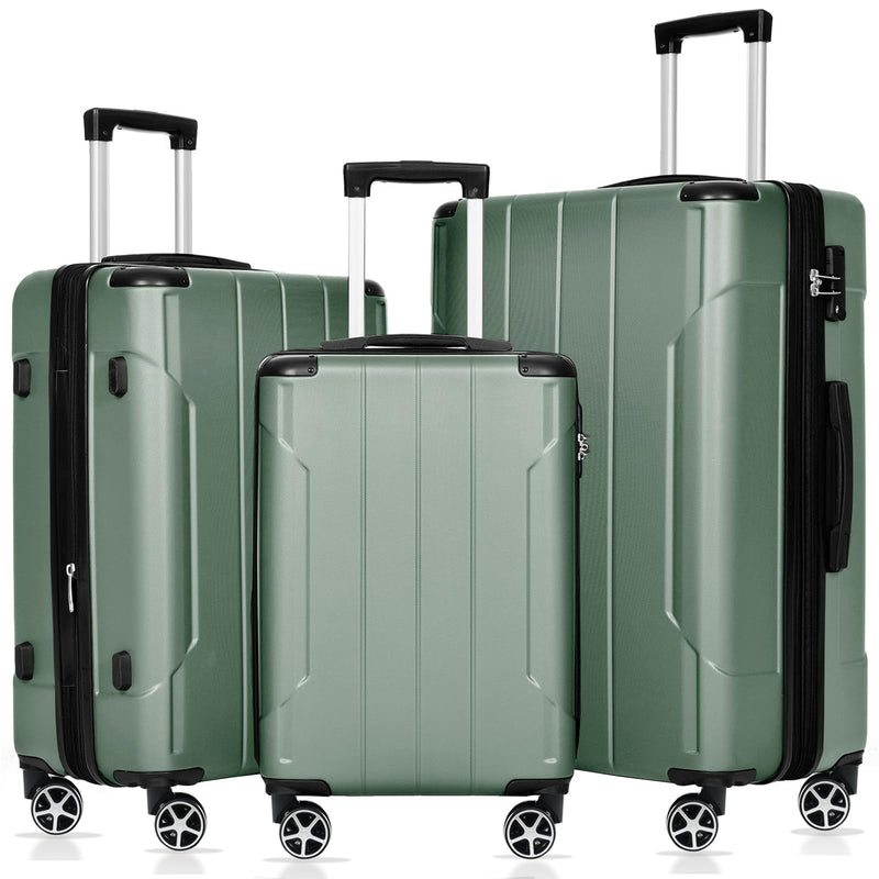 Merax Luggage Sets 3 - Piece Hardshell with Spinner Wheels Lightweight Suitcase with Corner Guards (Green, 20/24/28)